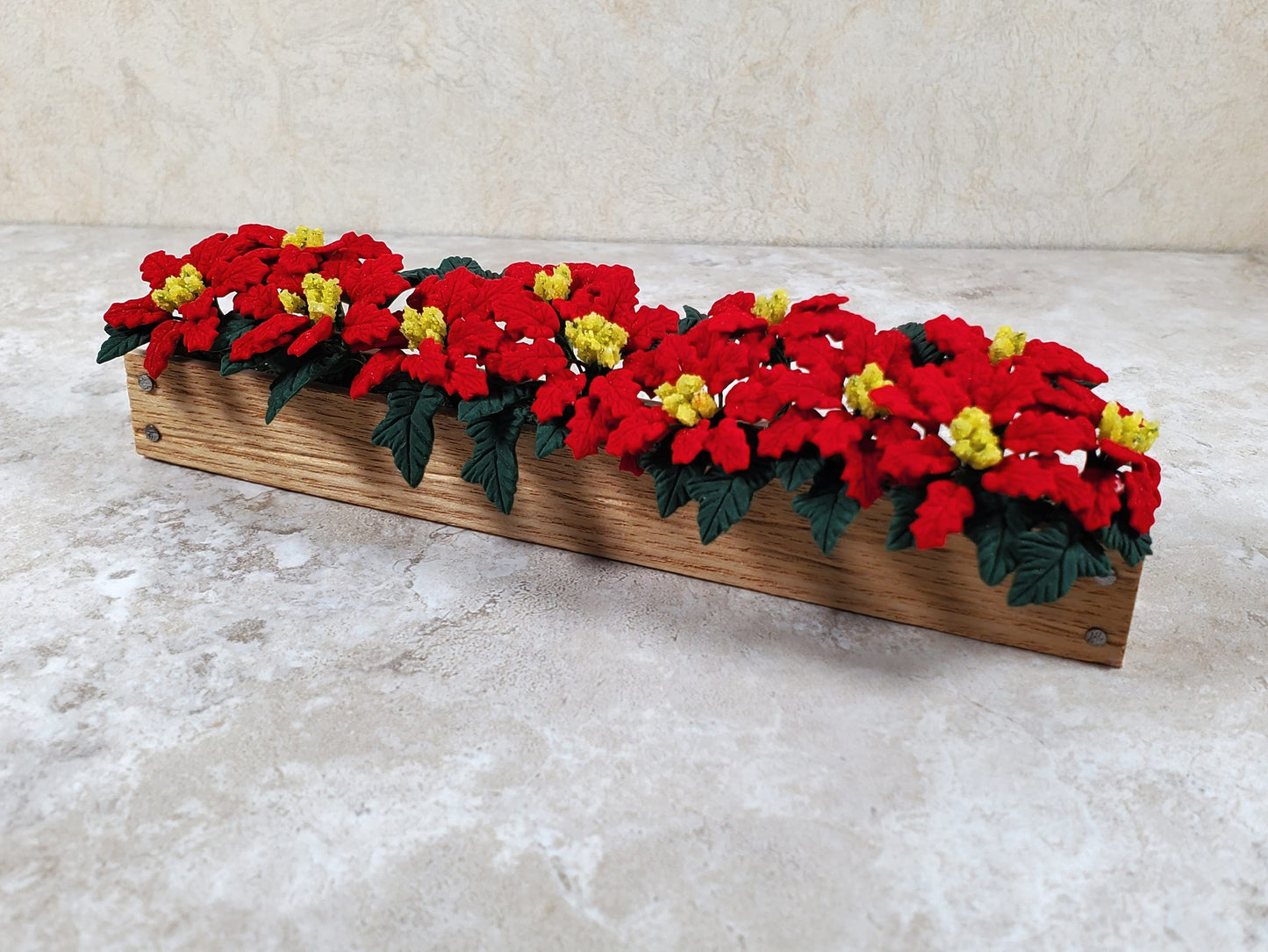 Dollhouse Deluxe Red Poinsettias in 5.5" Window Box Planter 1:12 Scale Miniature