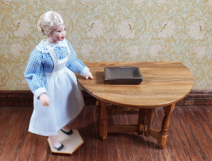 Dollhouse Small Rectangular Brown Ceramic Serving Dish 1:24 Scale Miniature