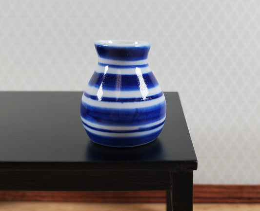 Dollhouse Vase Blue & White Striped Large for Flowers Ceramic 1:12 Scale