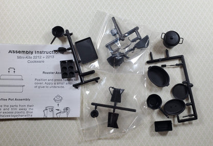 Dollhouse Chrysnbon Cookware DIY Kit Set Black Plastic Pans Muffin Coffee Pot