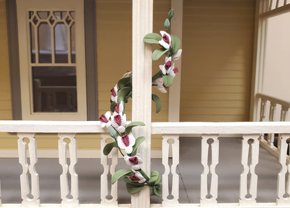 Dollhouse White and Red Flower Vine 1:12 Scale Miniature Garden Plants Flowers