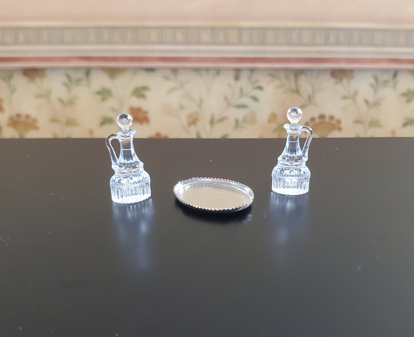 Dollhouse Oil & Vinegar Cruet Set on Silver Tray Chrysnbon 1:12 Scale Miniature