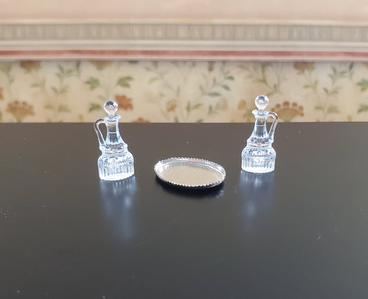Dollhouse Oil & Vinegar Cruet Set on Silver Tray Chrysnbon 1:12 Scale Miniature