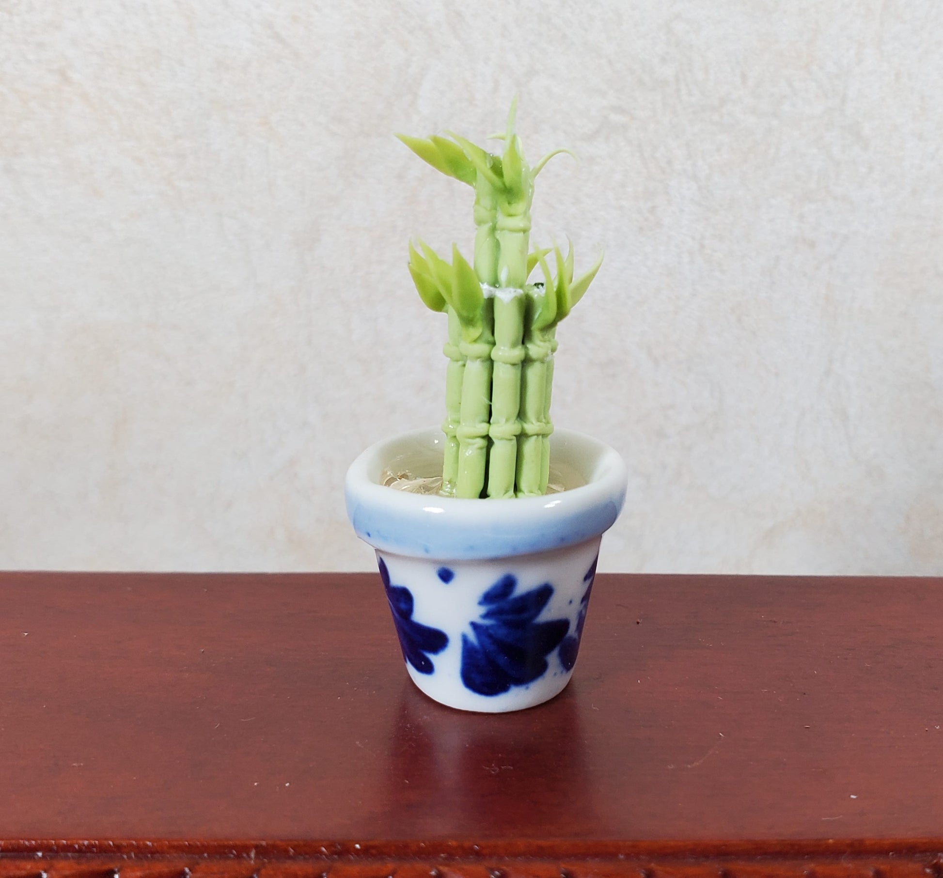 Dollhouse Lucky Bamboo Plant Plant in Blue & White Pot 1:12 Scale Houseplant