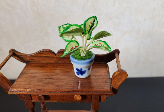 Dollhouse Caladium Plant in a Ceramic Planter 1:12 Scale Miniature Houseplant