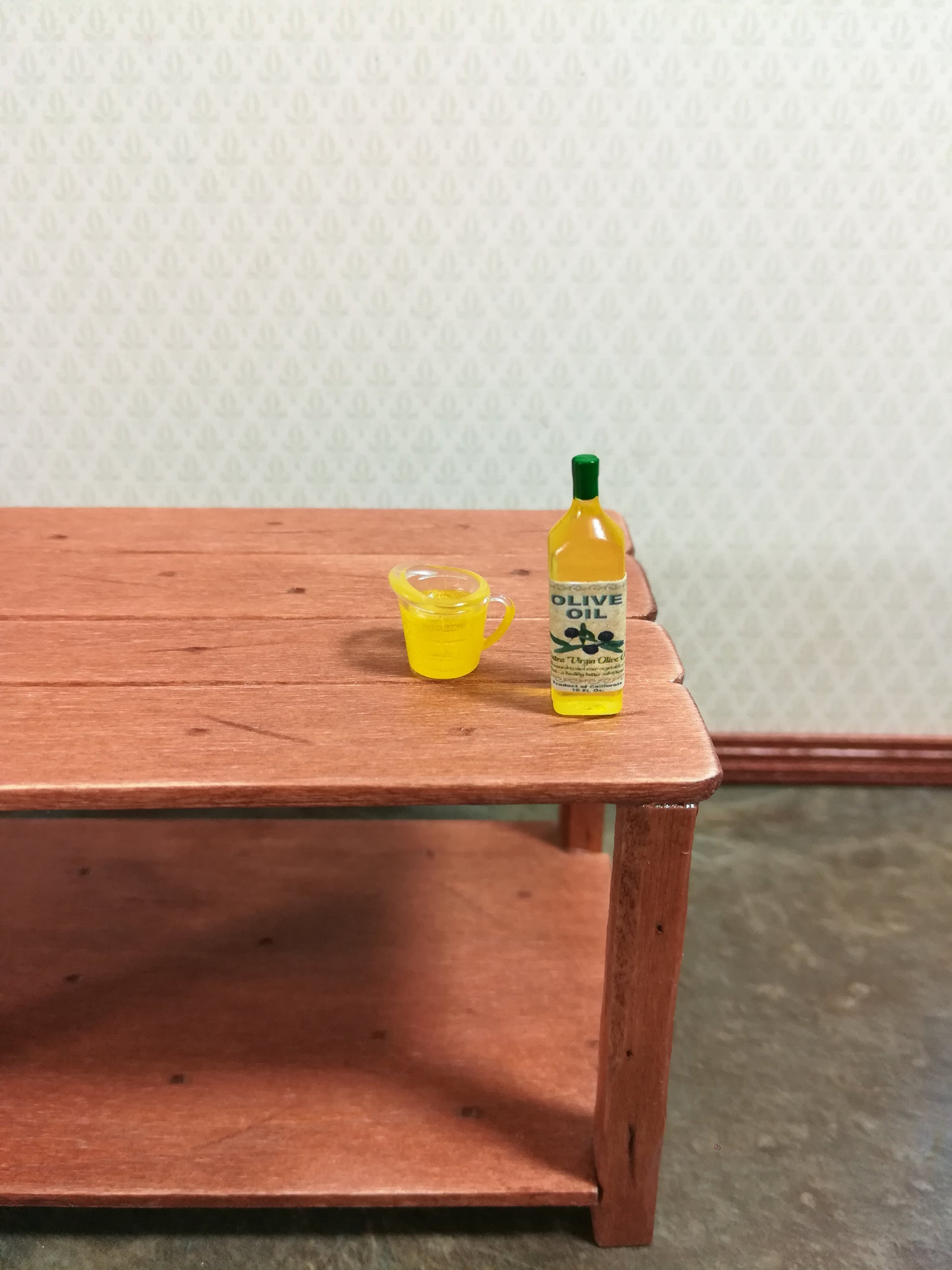 Dollhouse Miniature Olive Oil Bottle & Filled Measuring Cup 1:12 Scale Kitchen