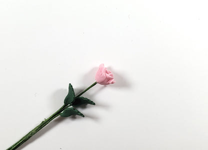 Dollhouse Light Pink Rose Single Stem with Foliage 1:12 Scale Miniature
