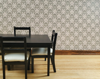 Dollhouse Wallpaper Beige Dark Green Damask 3 Sheets 1:12 Scale Miniature