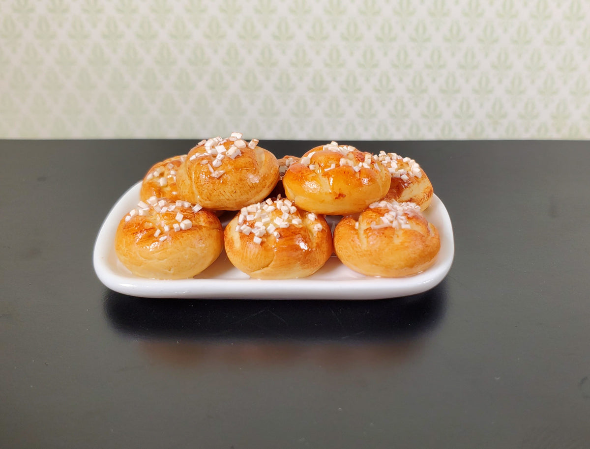 Dollhouse Salty Buns on a White Ceramic Platter 1:12 Scale Miniature Kitchen