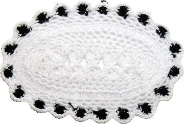 Dollhouse Hand Crocheted Oval Doily White with Black Trim 1:12 Scale Miniature