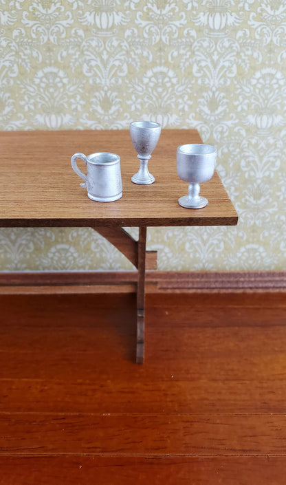 Dollhouse Miniature Goblet & Mug Set x3 1:12 Scale Cast White Metal