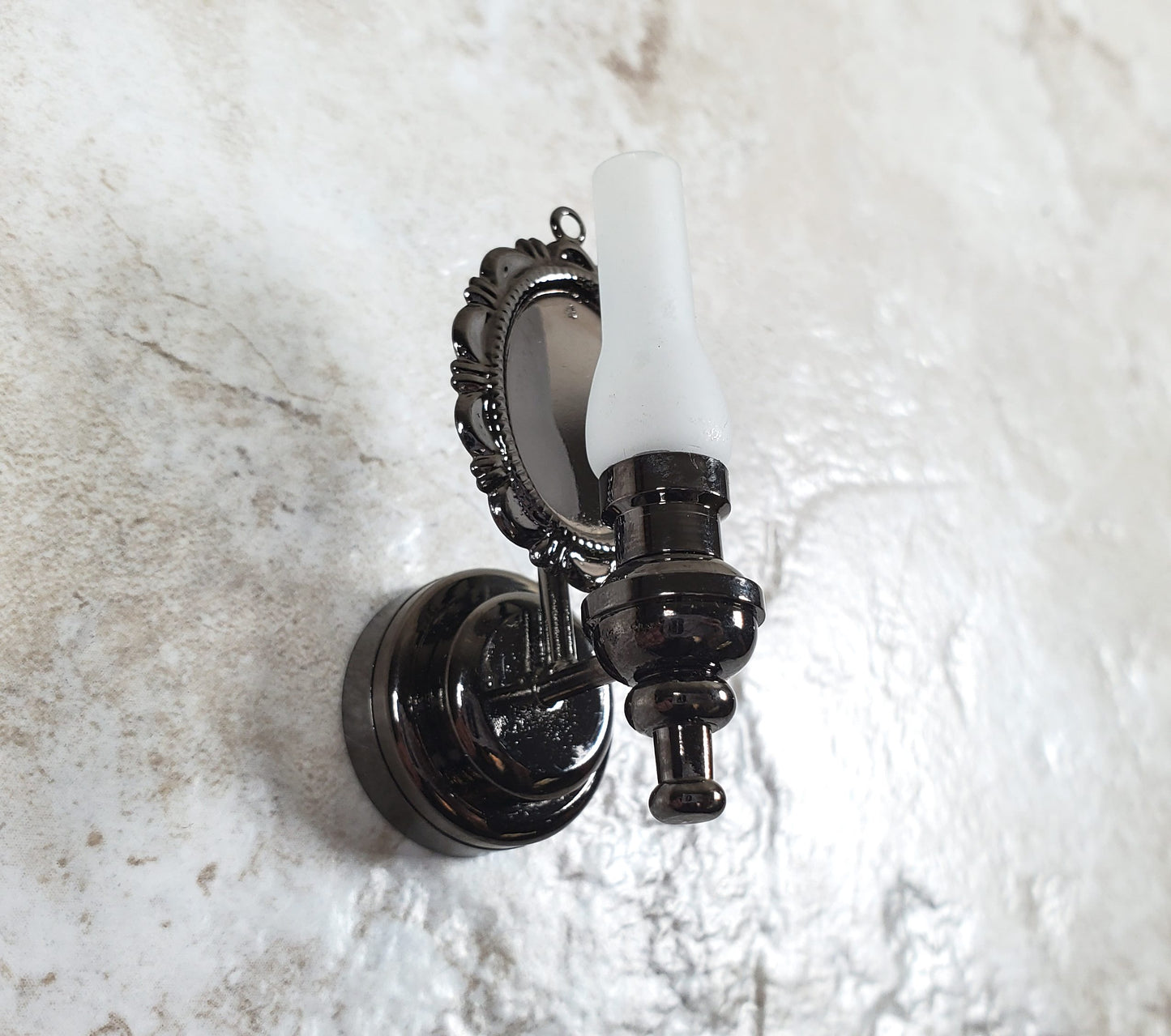 Dollhouse Large Black Chrome Wall Sconce Wand Operated 1:12 Scale Miniature