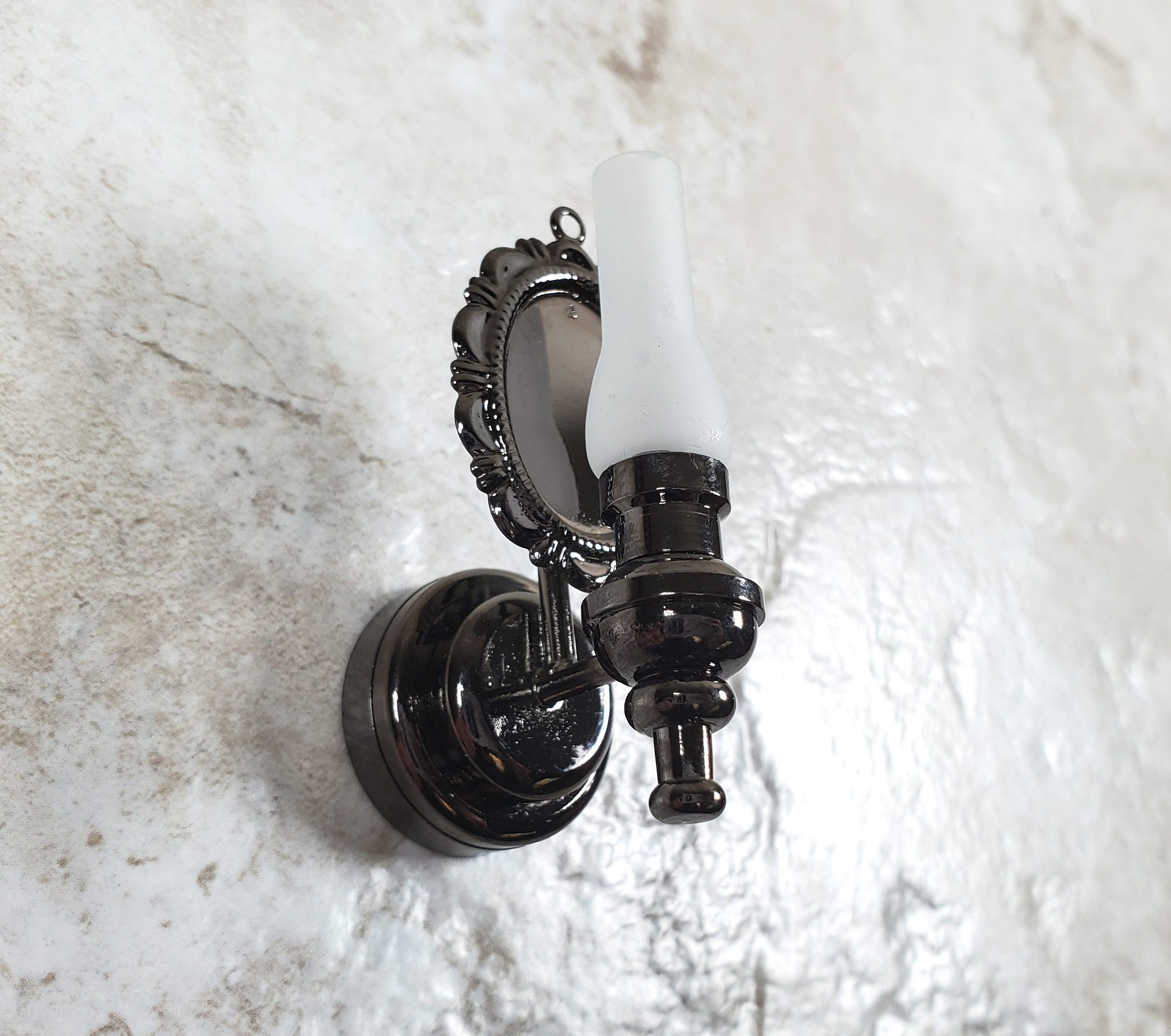 Dollhouse Large Black Chrome Wall Sconce Wand Operated 1:12 Scale Miniature