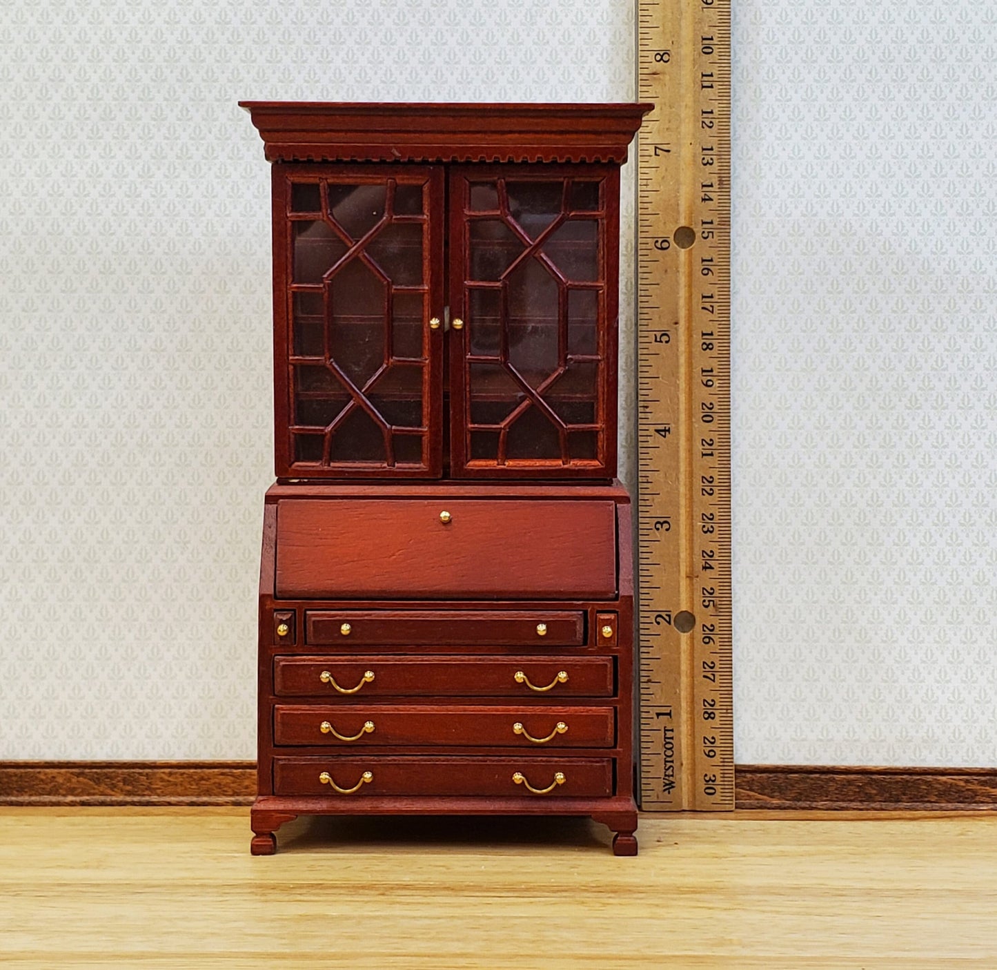 Dollhouse Secretary Writing Desk w/ Upper Cabinet 2 Pieces 1:12 Scale Furniture