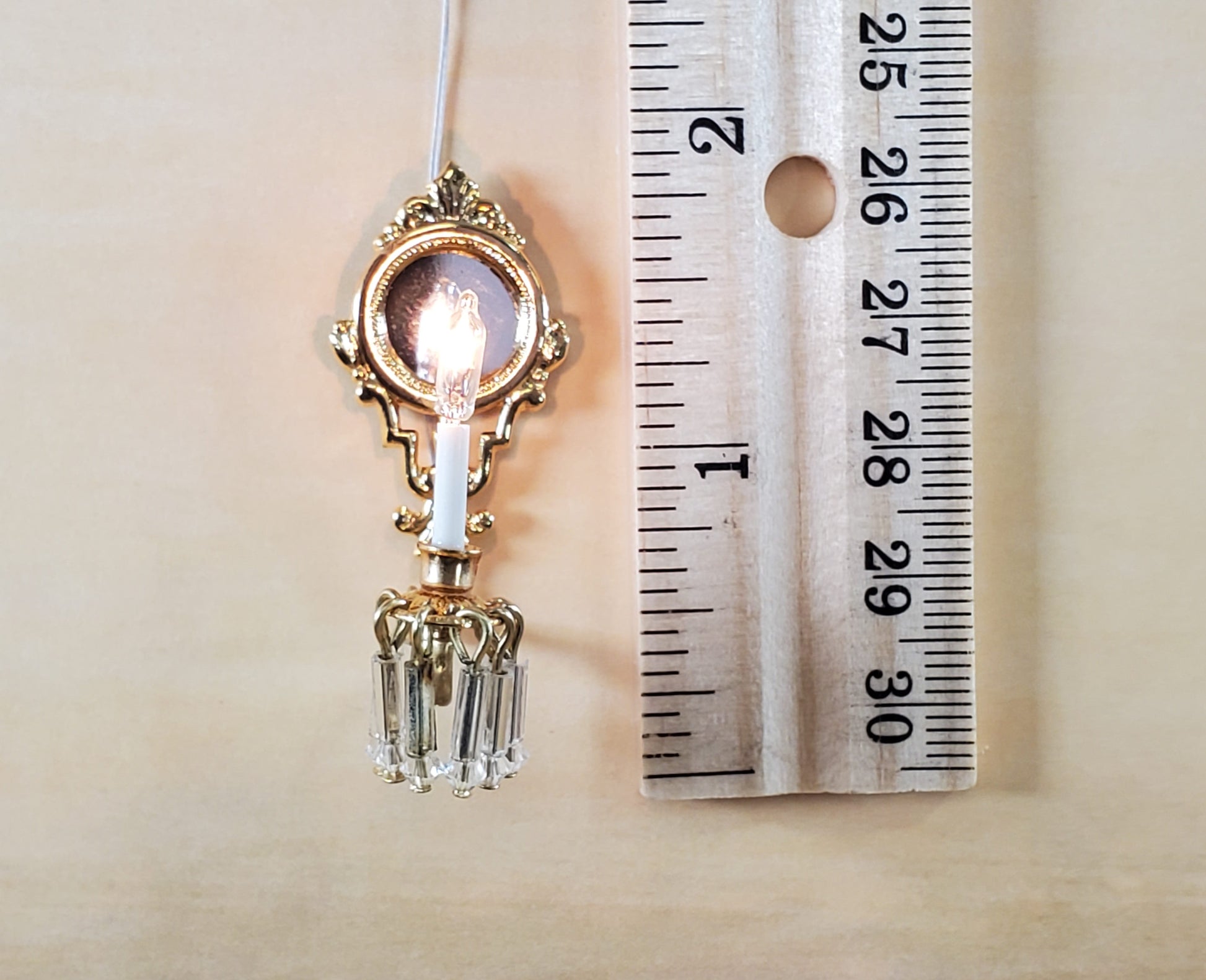 Dollhouse Crystal Wall Sconce 12 Volt 1:12 Scale Miniature Handmade