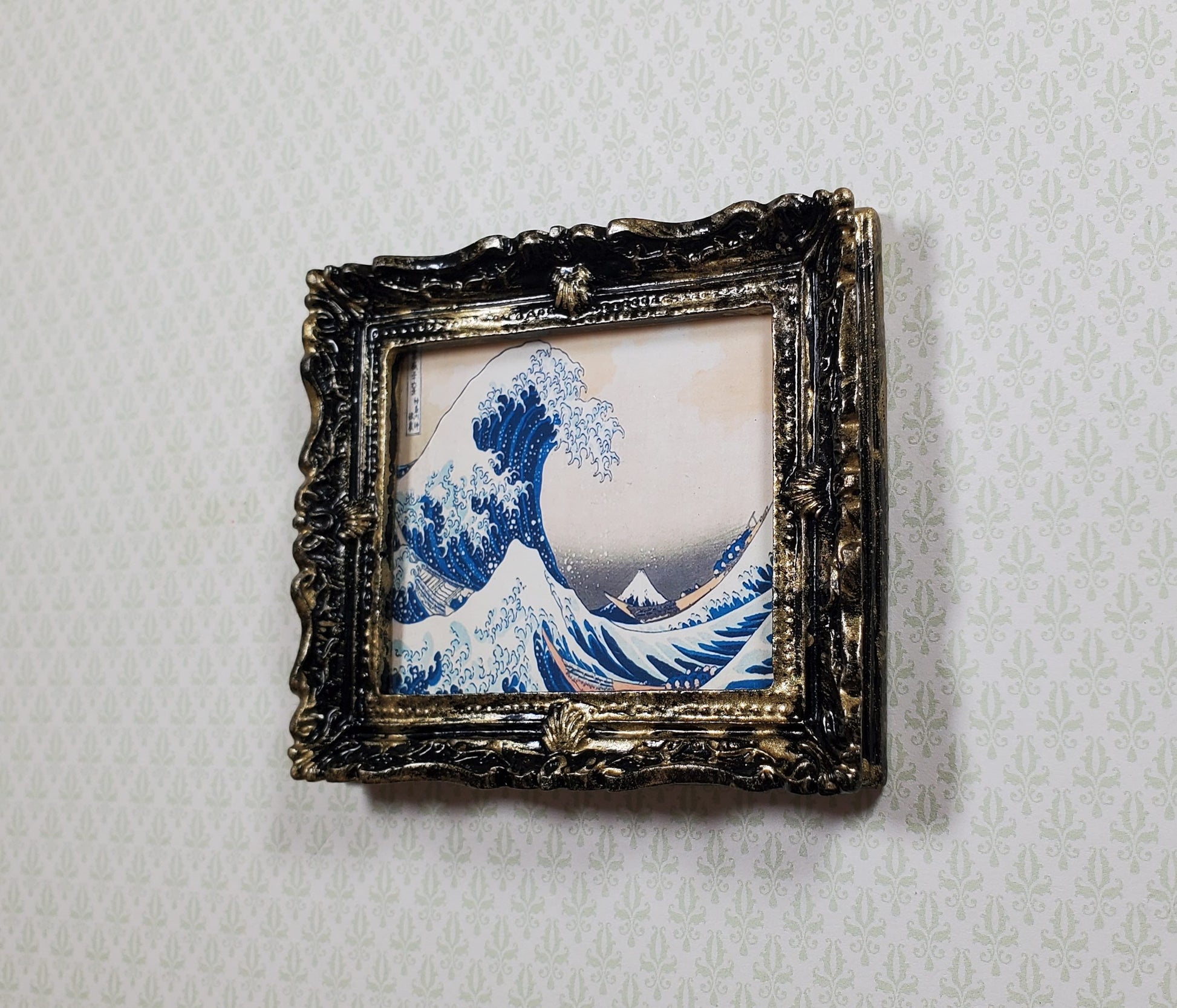 Miniature The Great Wave Print Framed by Hokusai 1:12 Scale Dollhouse