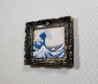 Miniature The Great Wave Print Framed by Hokusai 1:12 Scale Dollhouse