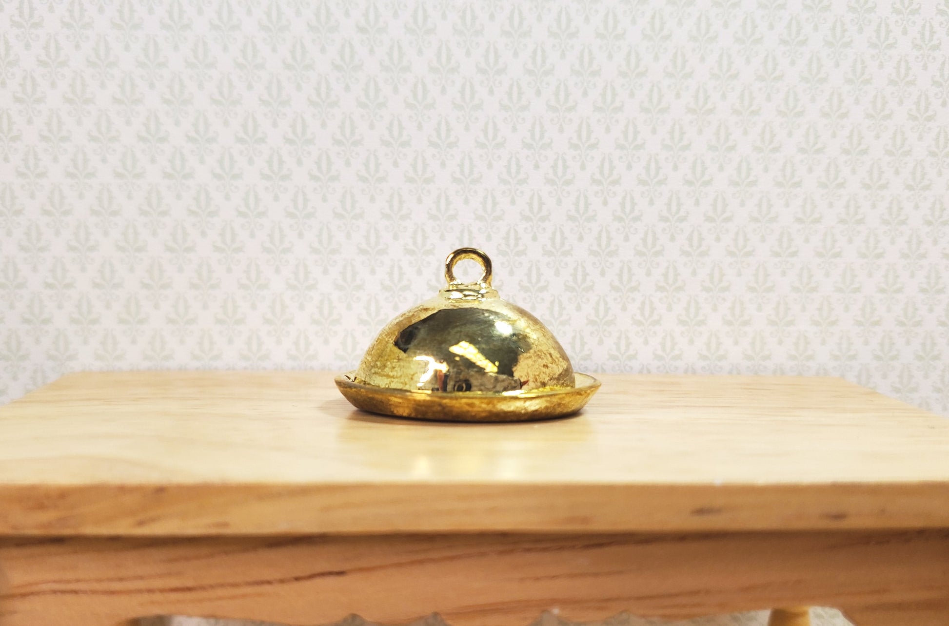 Dollhouse Tray Platter with Lid Gold Metal Finish 1:12 Scale Miniature Accessory