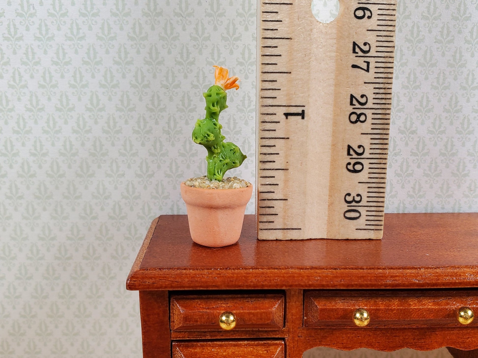 Dollhouse Flowering Cactus Plant in a Terra Cotta Pot 1:12 Scale Miniature