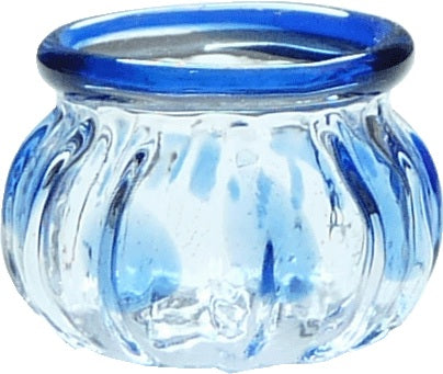 Dollhouse Blue Trimmed Crystal Bowl 1:12 Scale Miniature Kitchen Decor Flowers