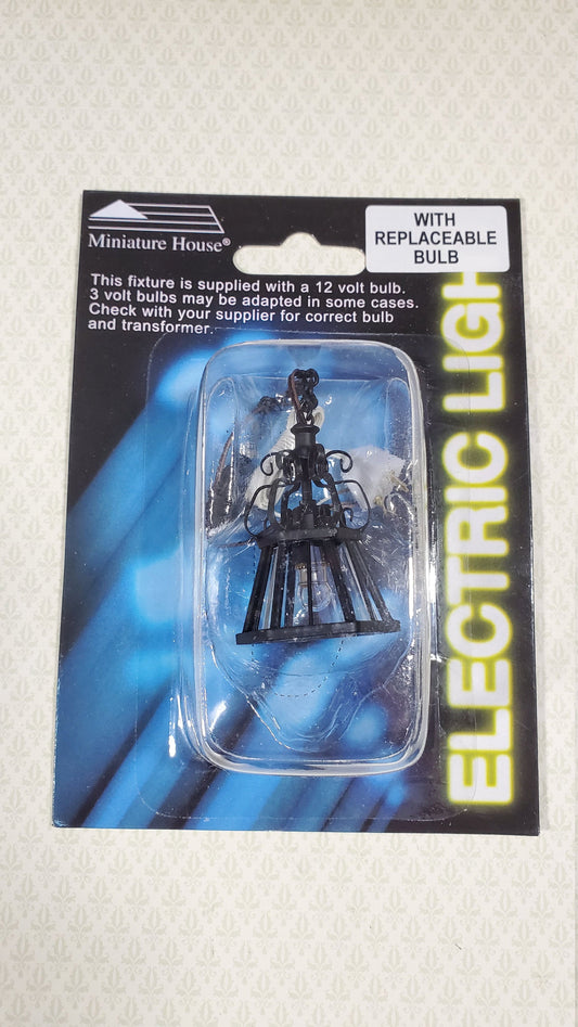 Dollhouse Hanging Light Black Iron Scroll 1:12 Scale 12 Volt Electric with Plug
