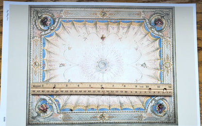 Dollhouse Ceiling Mural Wallpaper Painted Style Cream Blue Floral 1:12 Scale Itsy Bitsy