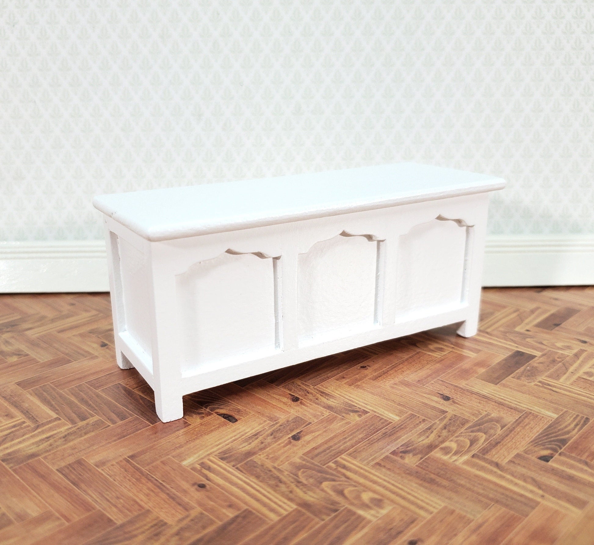 Dollhouse Chest Blanket Trunk 1:12 Scale Miniature Furniture White Wood