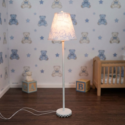 Dollhouse Nursery Floor Lamp Blue Shade White Base 12 Volt Wired 1:12
