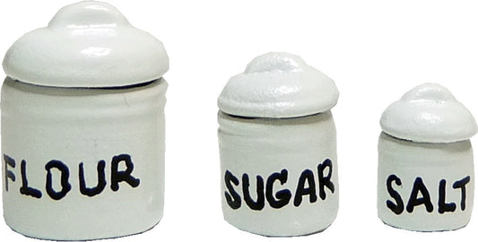 Dollhouse White Canister Set with Removable Lids Set of 3 1:12 Scale Miniature