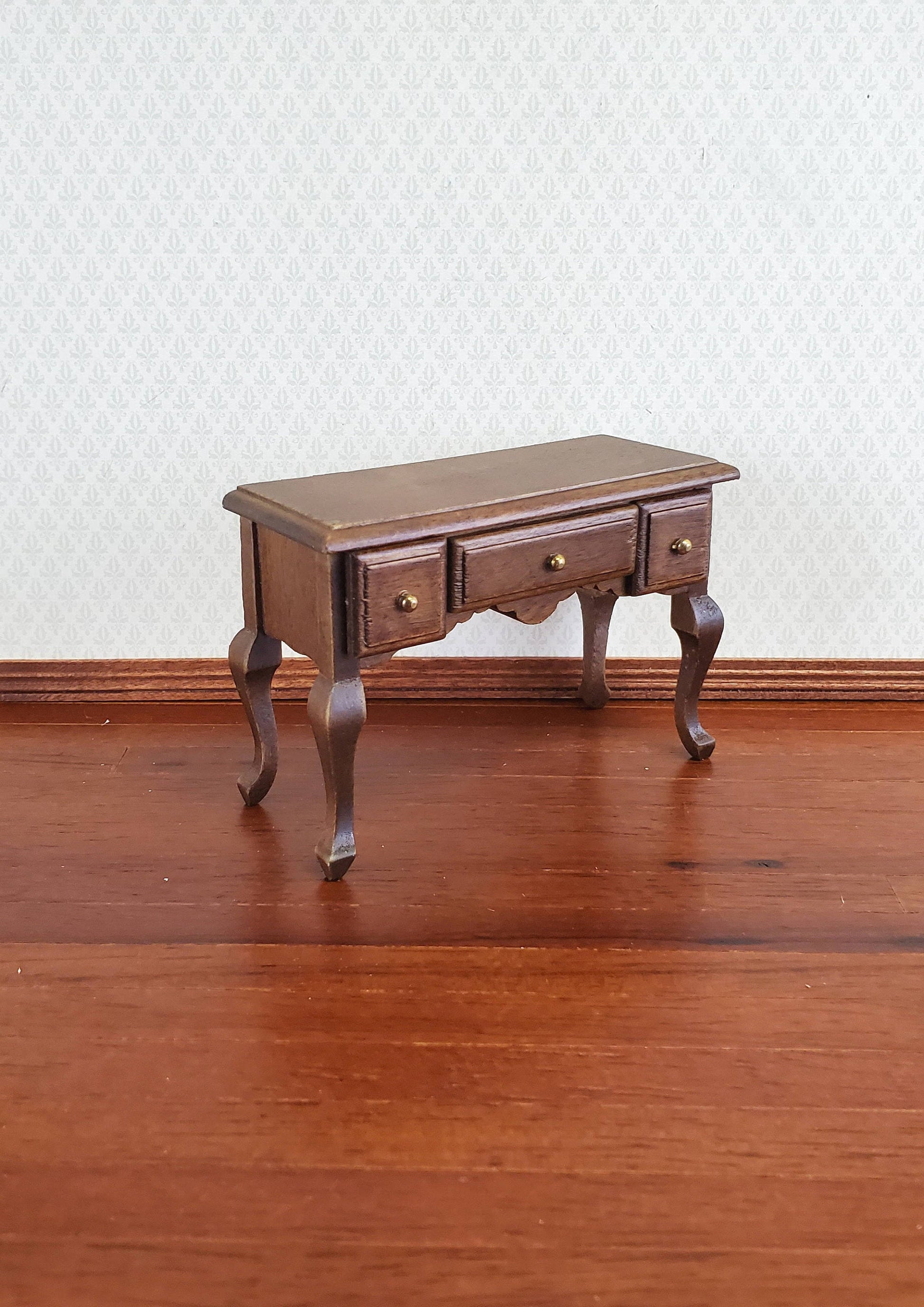 Dollhouse Miniature Vanity Table with Drawers Wood Walnut Finish 1:12 Scale Furniture