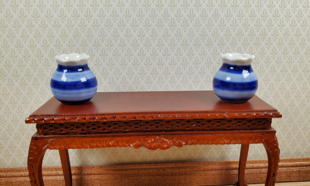 Dollhouse Vases Blue & White Striped Set of 2 Pots 1:12 Scale Miniature