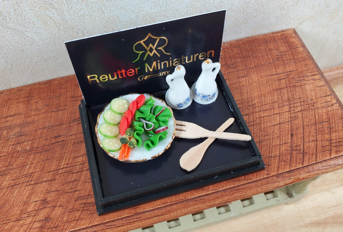 Dollhouse Salad Serving Set by Reutter Porcelain Blue Onion Design 1:12 Scale