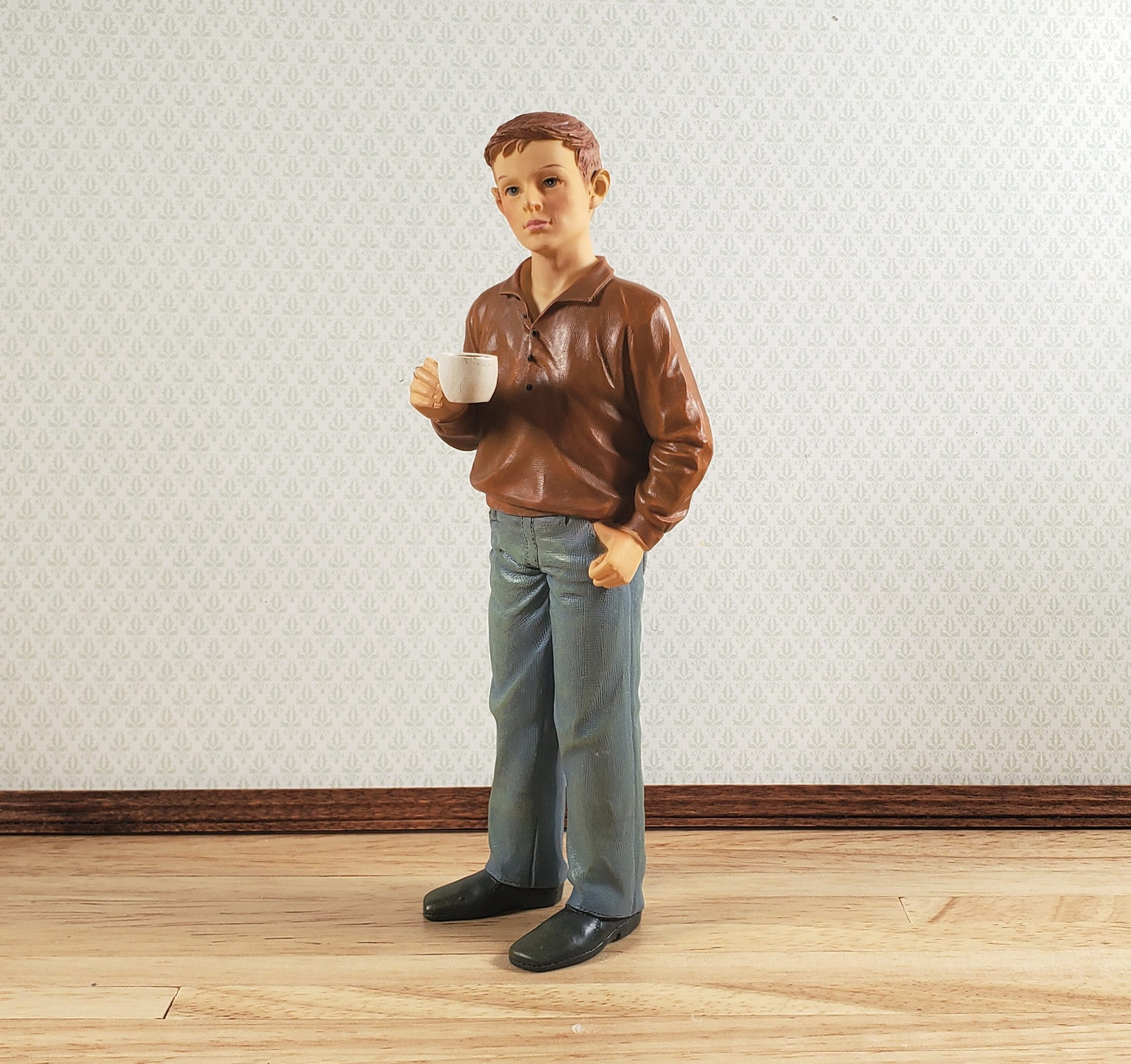 Dollhouse Modern Young Man Dad Male with Coffee Standing 1:12 Scale "Russ"