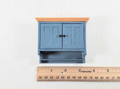 Dollhouse Kitchen Cupboard Blue Gray Hanging with Doors and Shelf 1:12 Scale