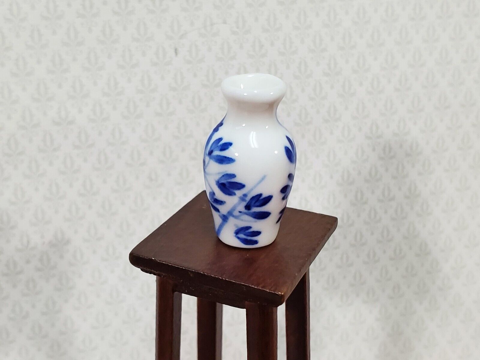 Dollhouse Blue & White Decorative Vase for Flowers Tall 1:12 Scale Miniature