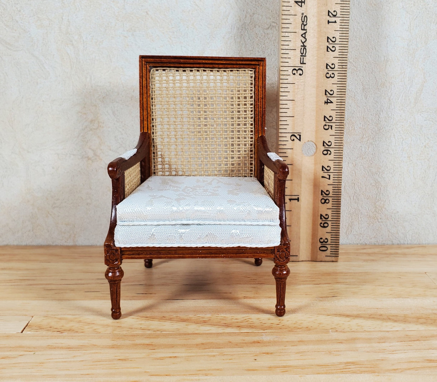 JBM Dollhouse Cane Back Armchair Chair Walnut 1:12 Scale Miniature Furniture