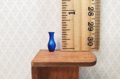 Dollhouse Ridged Blue Glass Bud Vase 1:12 Scale Miniature Flowers Decor