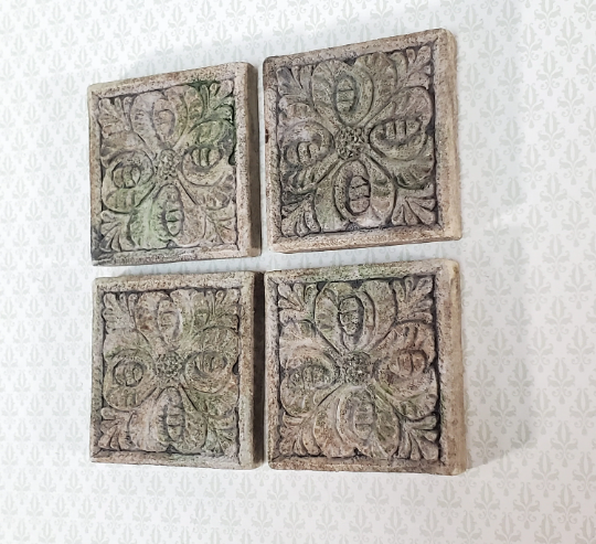 Miniature Tiles Stepping Stones Flower Design Aged Gray Finish Dollhouse 1:12