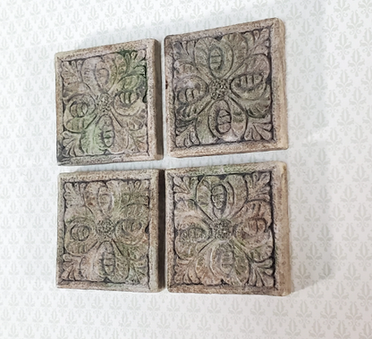 Miniature Tiles Stepping Stones Flower Design Aged Gray Finish Dollhouse 1:12