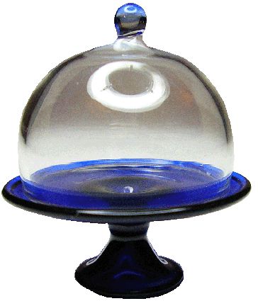 Dollhouse Blue Glass Cake Plate with Dome Cover 1:12 Scale Miniature Kitchen