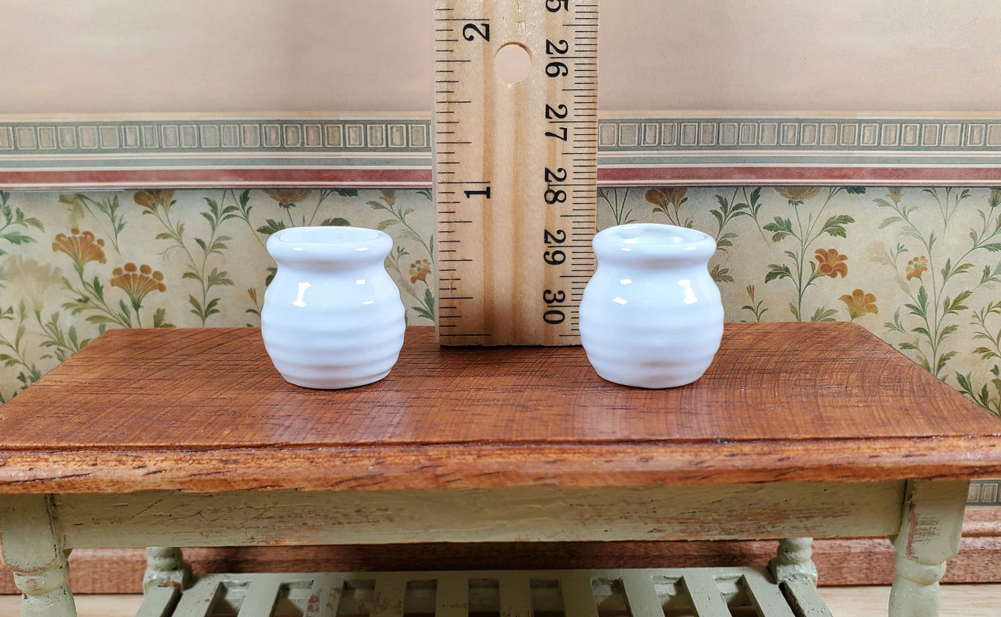 Dollhouse Vases White Ceramic Wide Mouth Set of 2 Pot Planter 1:12 Scale