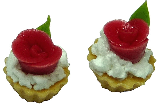 Dollhouse Red Rose Cream Puff Pastry Set of 2 1:12 Scale Miniature Food