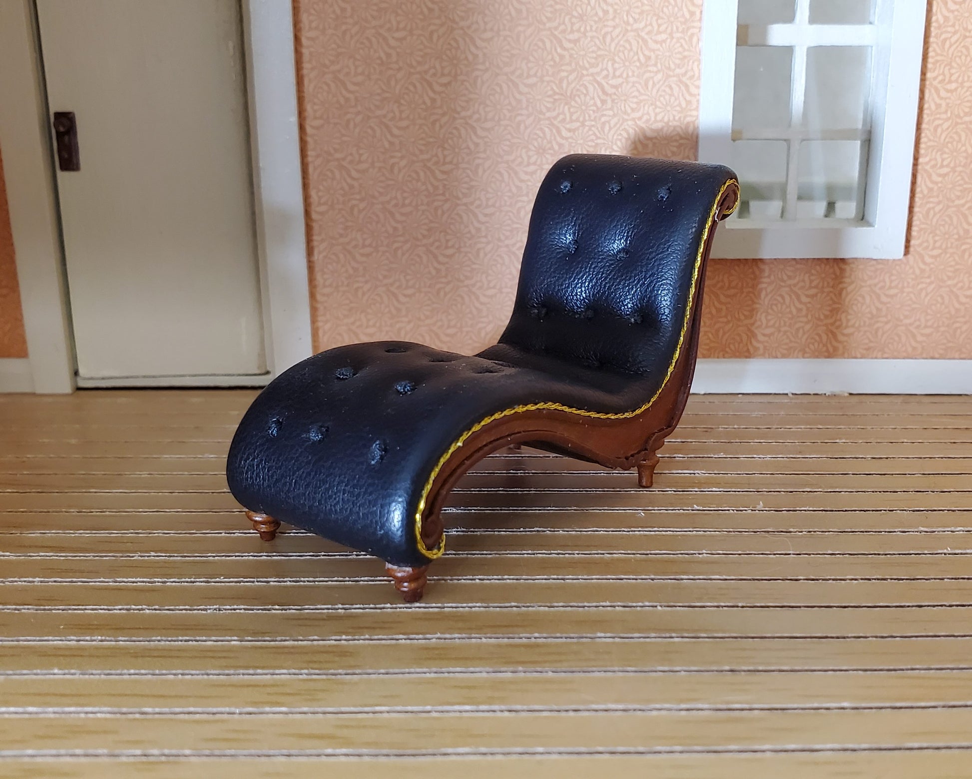 Dollhouse HALF SCALE Chase Lounger Sofa Art Nouveau 1:24 Furniture Faux Leather