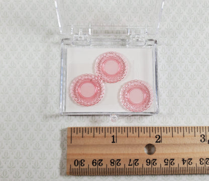 Dollhouse Plates Pink x3 Translucent Chrysnbon Lace Edge Plastic 1:12 Scale
