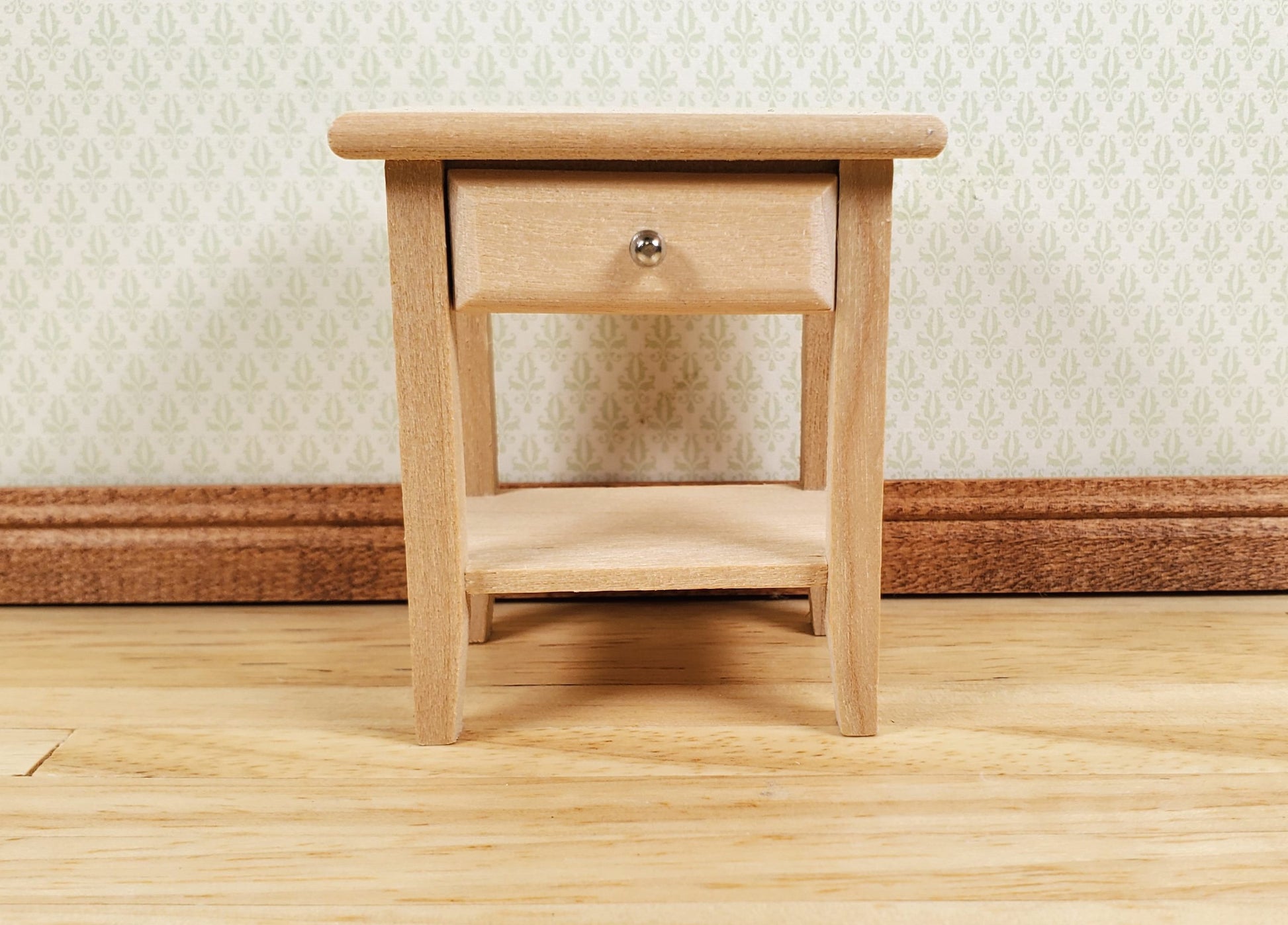 Dollhouse Side Table Night Stand with Drawer Wood 1:12 Scale Furniture Unpainted
