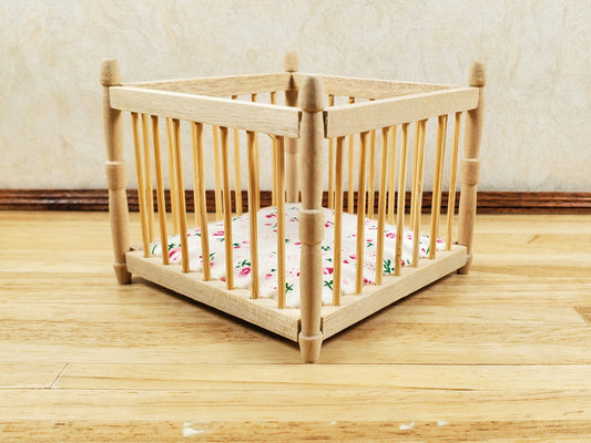 Dollhouse Miniature Playpen Natural Wood 1:12 Scale Nursery Room Furniture