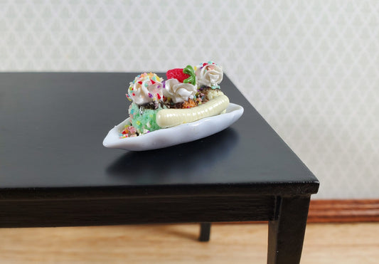Dollhouse Banana Split Ice Cream Sundae 3 Scoops LARGE Miniature