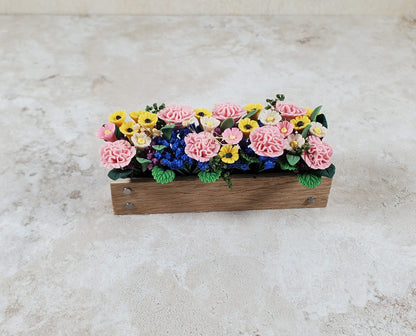Dollhouse Pink Carnations in a 3.25" Window Box Planter 1:12 Scale Miniature
