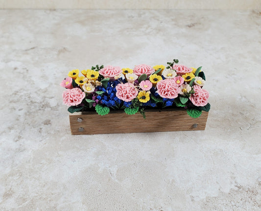 Dollhouse Pink Carnations in a 3.25" Window Box Planter 1:12 Scale Miniature