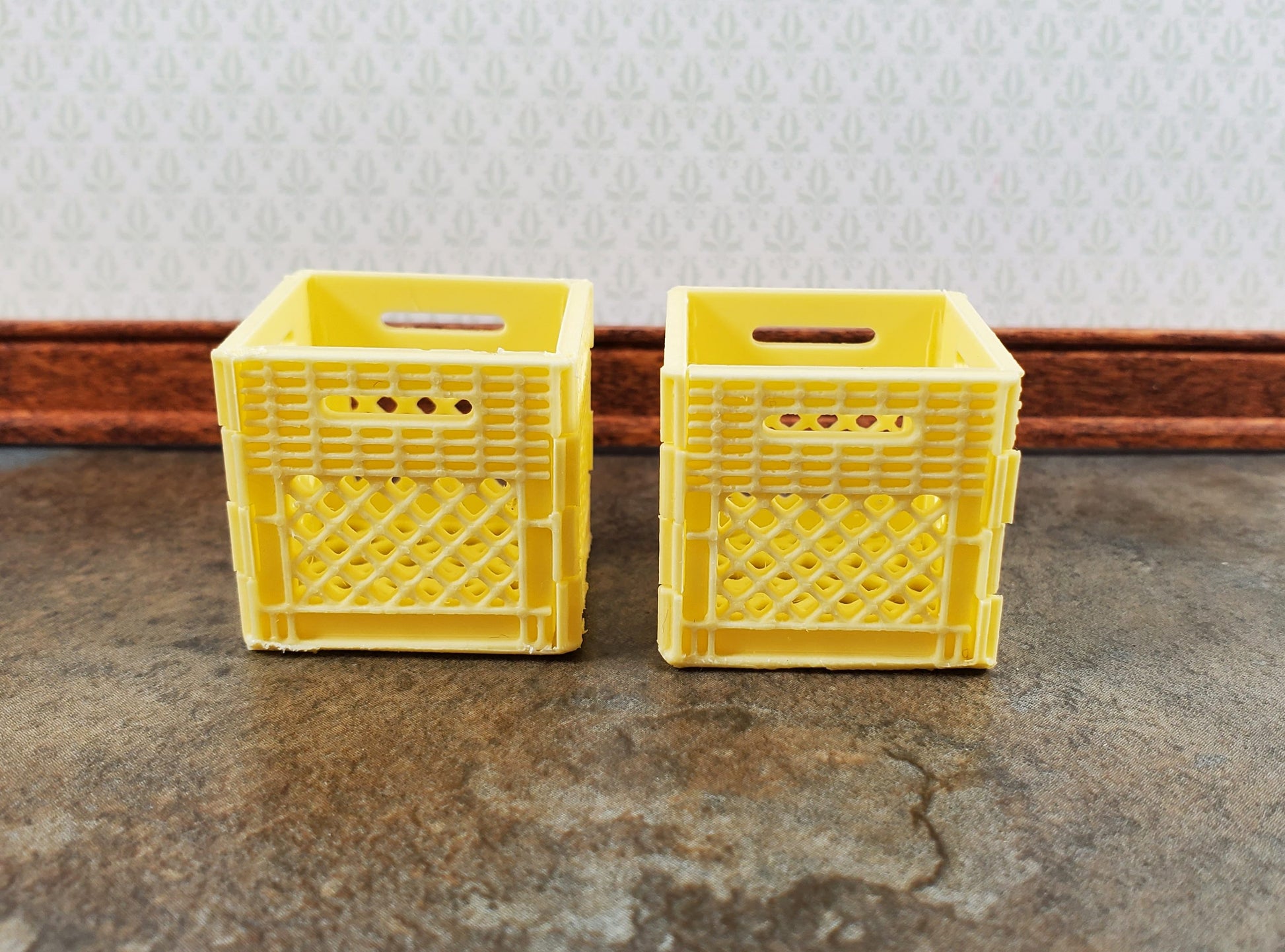 Miniature 2 Milk Crates 1" Square Yellow Cream Finish 1:12 Scale Diorama Models